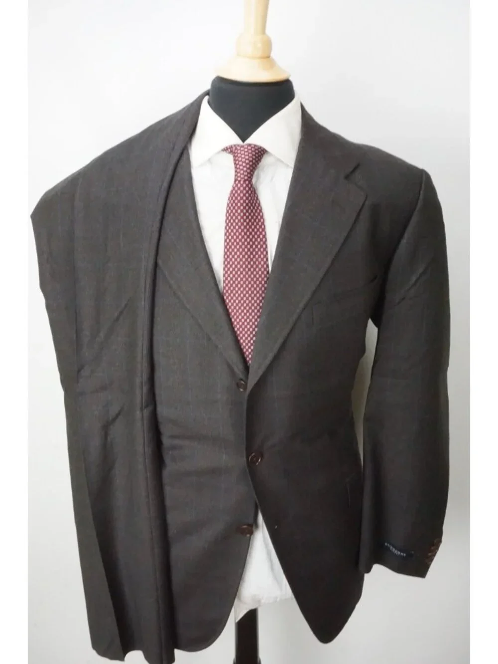 Burberry London Brown Blue Plaid S100s 2 Pc Suit Jacket Pants Sz 48R BRAND NEW